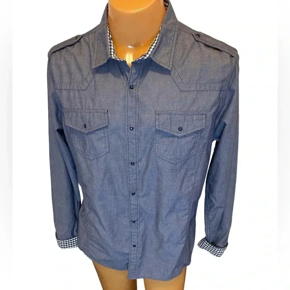 Twice Men’s Western Shirt Long Sleeve Pearl Snaps Roll Tab Sleeve